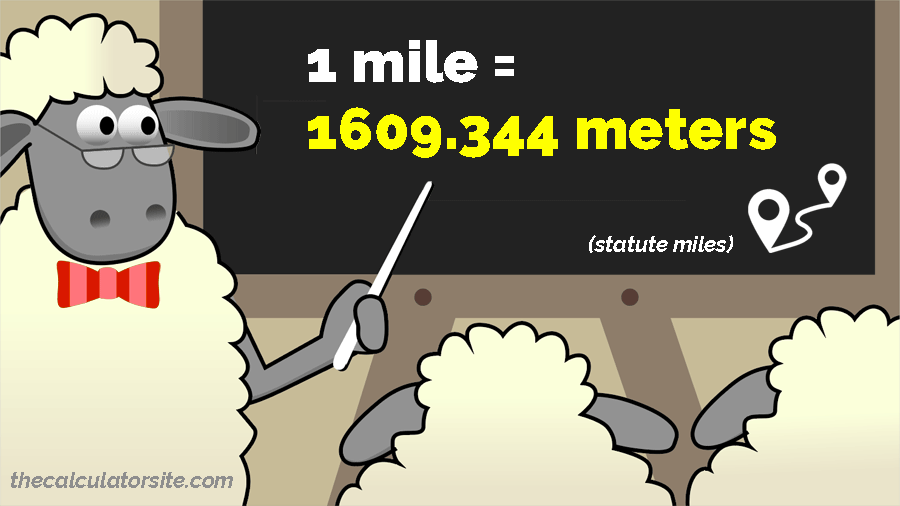 1 mile (statute) = 1609.344 meters