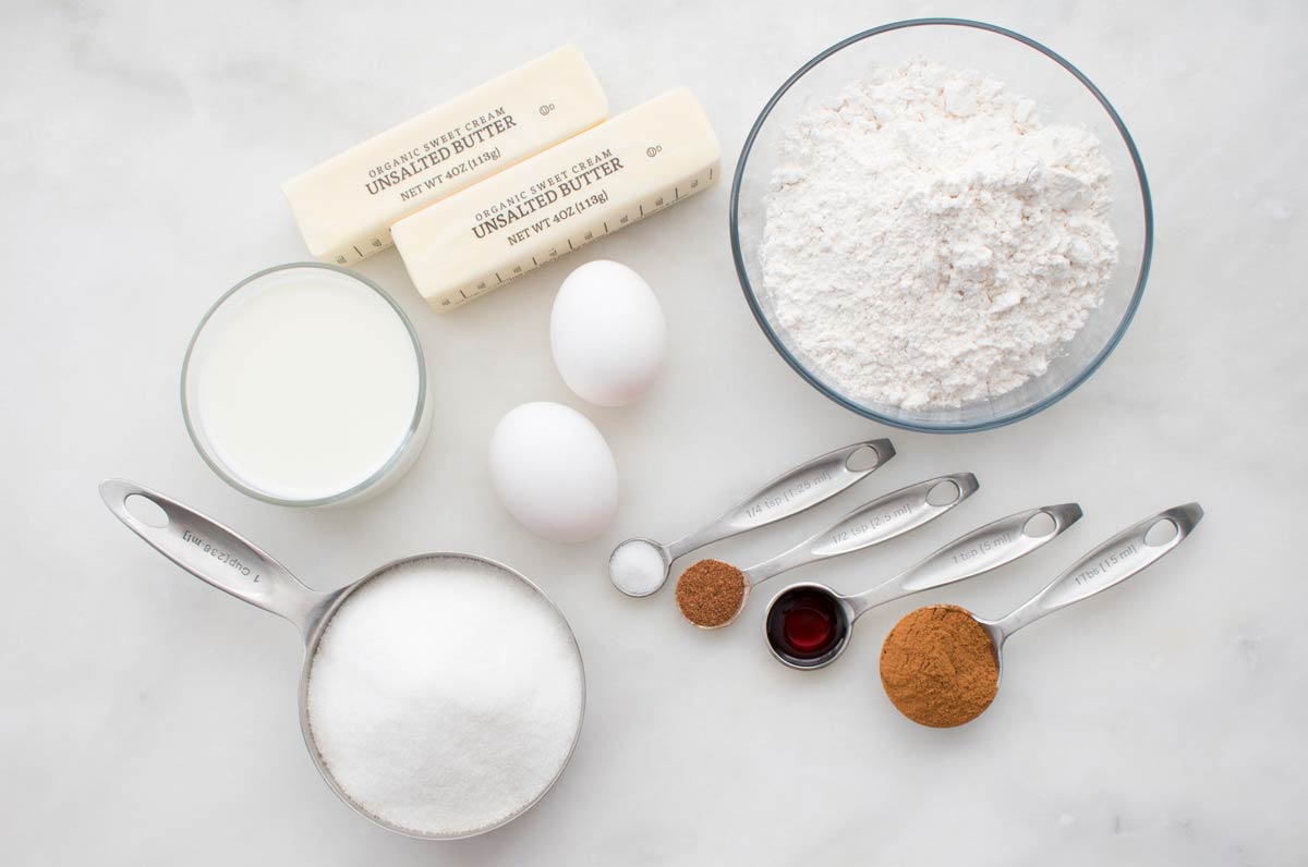Common baking ingredients such as flour, sugar and butter