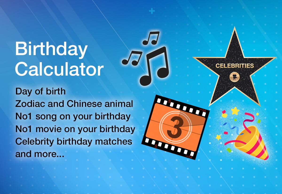 Birthday Calculator - Exact Age, Day of Birth, Chart No15 and more